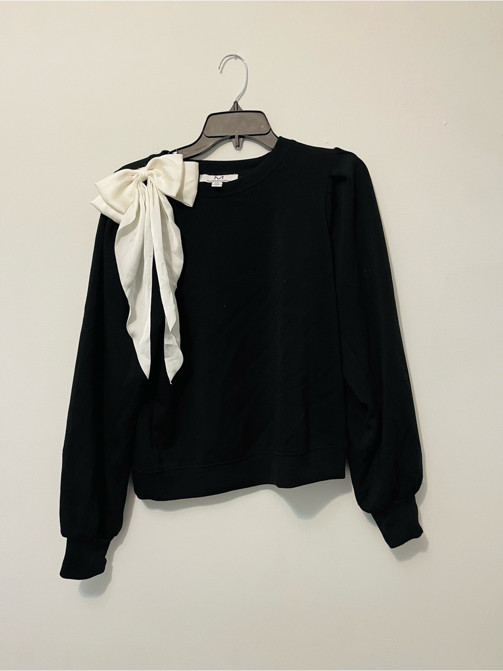 Magaschoni Black Sweatshirt with Ivory Shoulder Bow